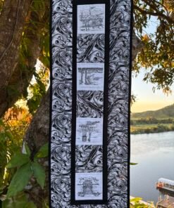 Embroidery Black/White Table Runner
