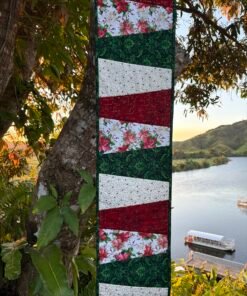 Red /White poinsettia Wedge Christmas  Table Runner